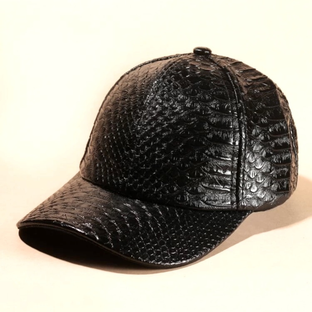 NEW Faux Leather Croc Cap (black)